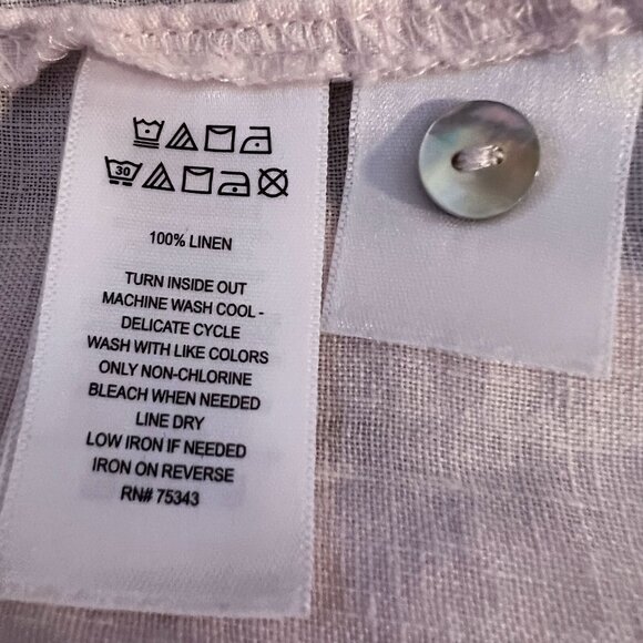 Sigrid Olsen pure linen split neck button front shirt Pale Pastel Pink Medium - Picture 8 of 8